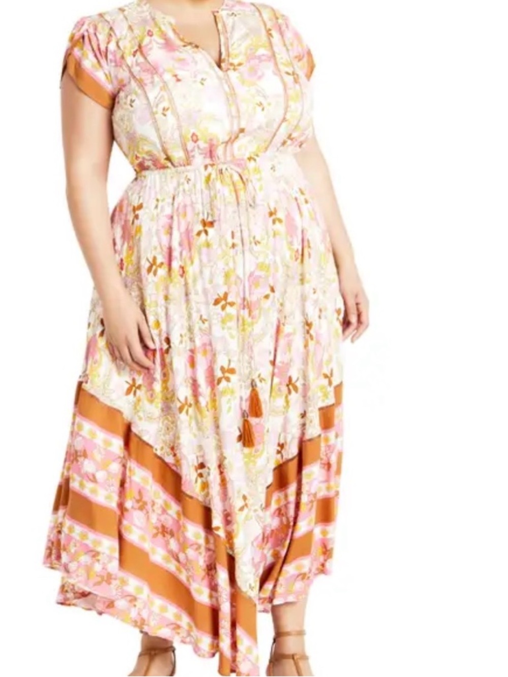 City Chic Boho Floral Paisley V-Neck Maxi Sky Dress, Viscose, Flowy, Western, 18 - Picture 15 of 16